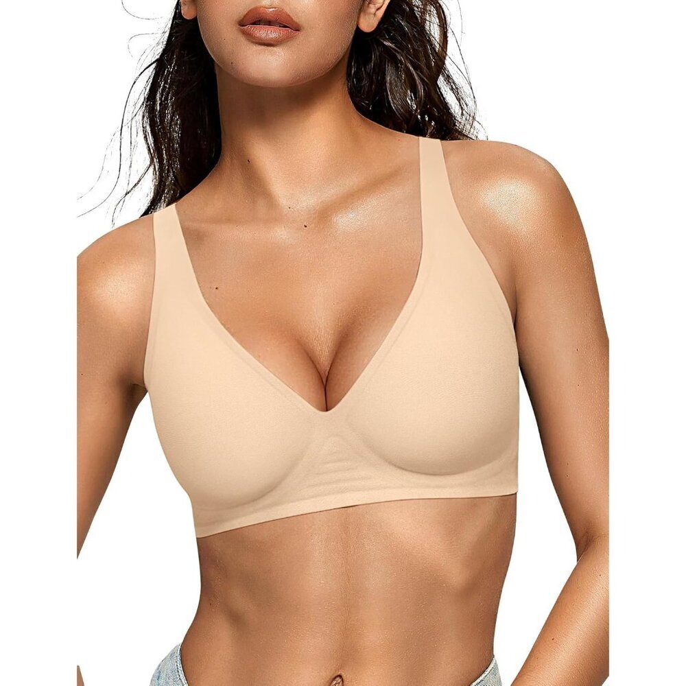 Deep V Womens Wireless Seamless Bra Supportive Push Up T-Shirt Bralette Large